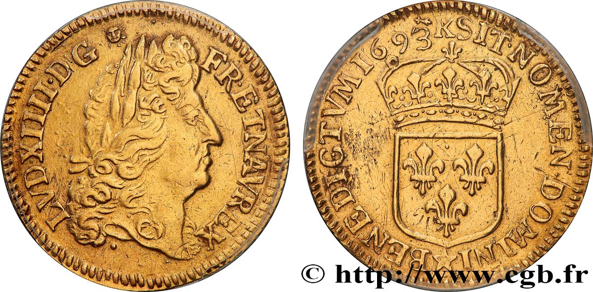 LOUIS XIV &nbsp;THE SUN KING&nbsp; Louis d&nbsp;or à l&nbsp;écu 1693 Bordeaux BB