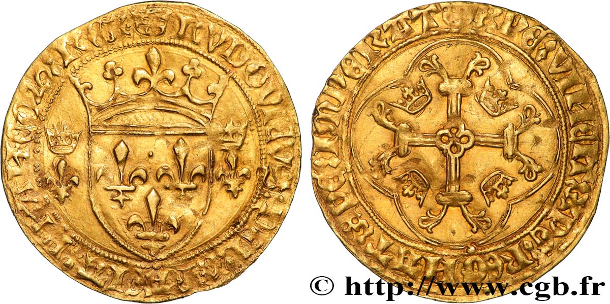 LOUIS XI THE  CAUTIOUS  Écu d or à la couronne ou écu neuf 31/12/1461 Rouen XF