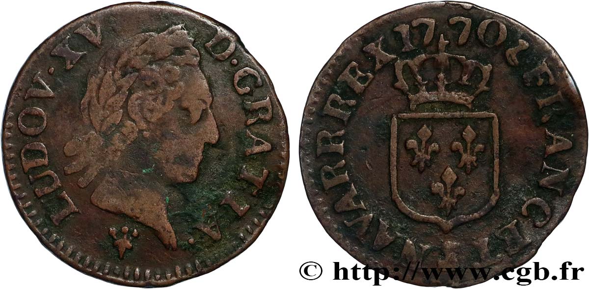 LOUIS XV DIT LE BIEN AIMÉ Liard dit “à la vieille tête” 1770 Reims TB+