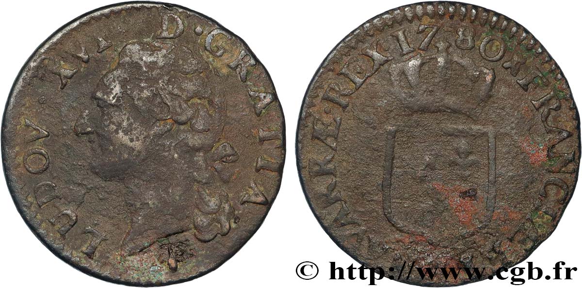 LOUIS XVI Demi-sol dit  à l écu  1780 La Rochelle fSS/S