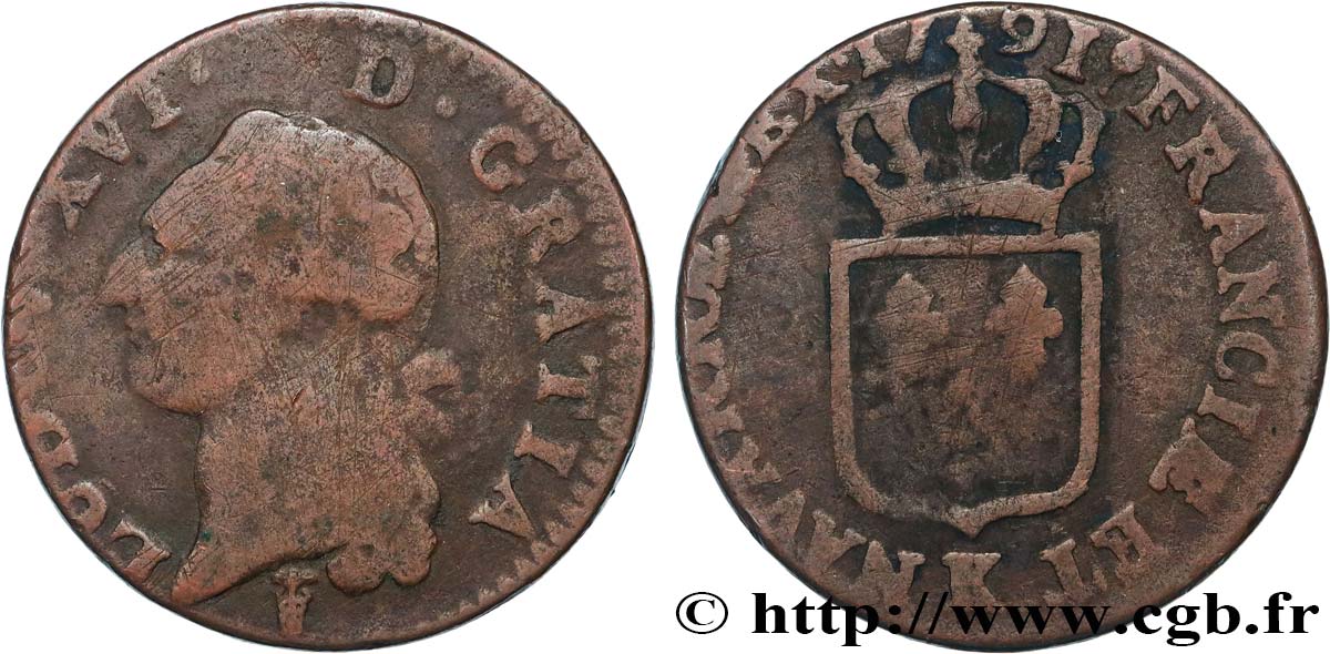 LOUIS XVI Sol dit  à l écu  1791 Bordeaux TB