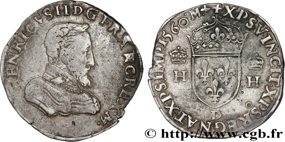 FRANÇOIS II. MONNAYAGE AU NOM D HENRI II Teston à la tête nue, 1er type 1560 Lyon TTB