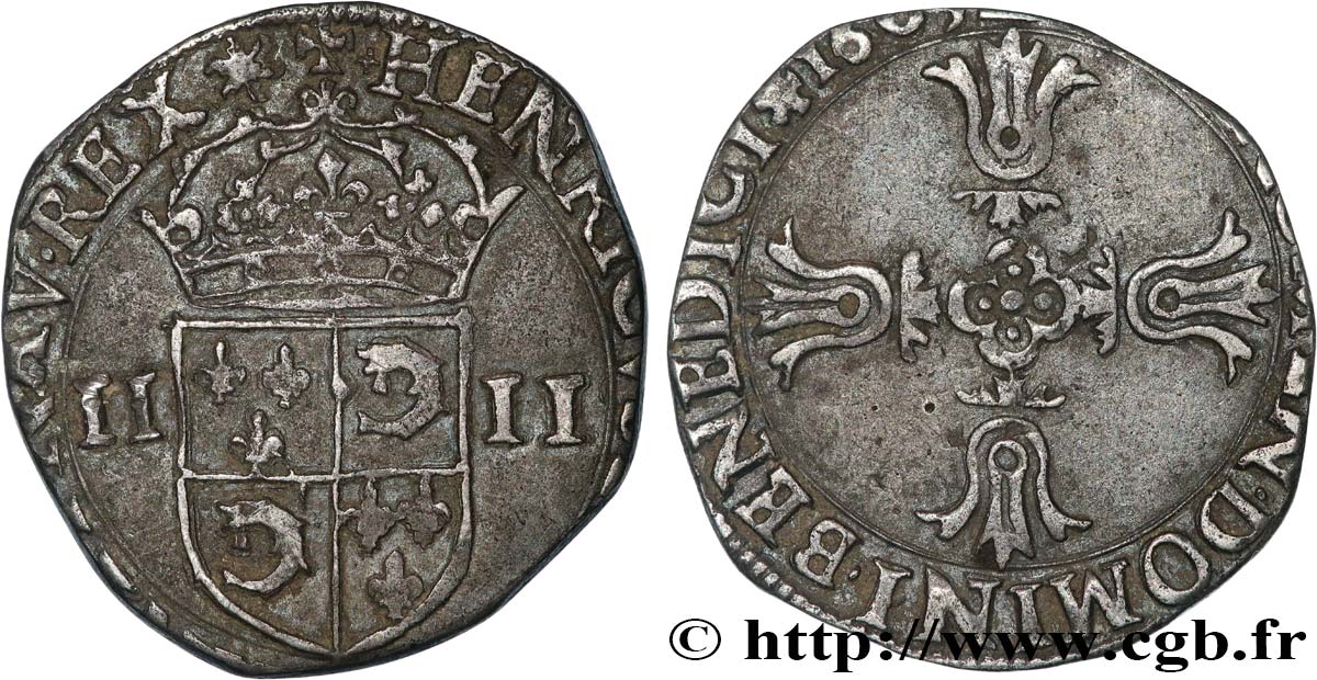 HENRY IV Quart d écu du Dauphiné 1605 Grenoble fSS