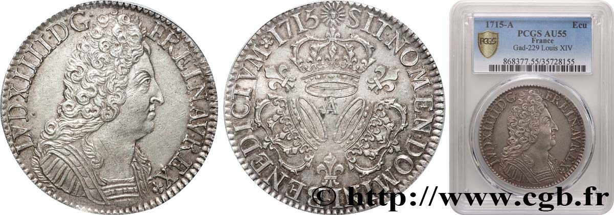 LOUIS XIV  THE SUN KING  Écu aux trois couronnes 1715 Paris EBC55