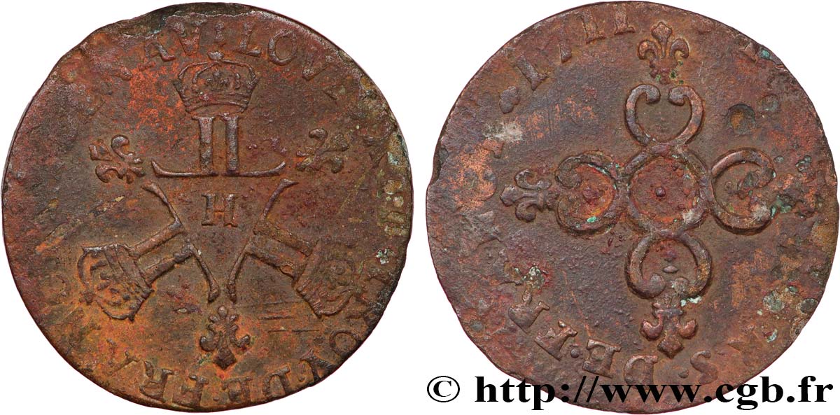 LOUIS XIV LE GRAND OU LE ROI SOLEIL Six deniers dits   Dardenne  1711 La Rochelle B+