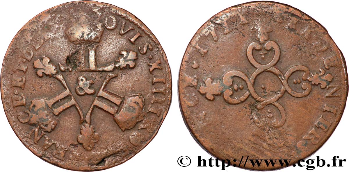LOUIS XIV LE GRAND OU LE ROI SOLEIL Six deniers dits  Dardenne  1711 Aix-en-Provence TB