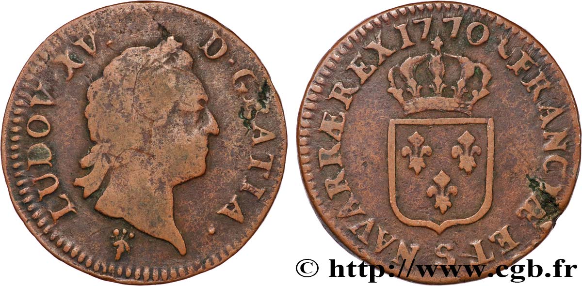 LOUIS XV DIT LE BIEN AIMÉ Sol dit “à la vieille tête” 1770 Reims TB+