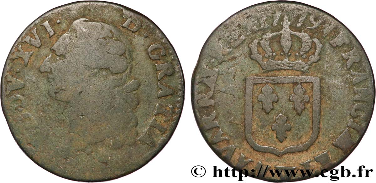 LOUIS XVI Sol dit &nbsp;à l&nbsp;écu&nbsp; 1779 Lille B+