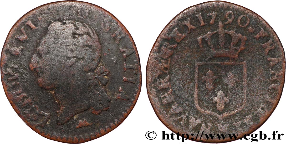 LOUIS XVI Demi-sol dit  à l écu  1790 Montpellier B+