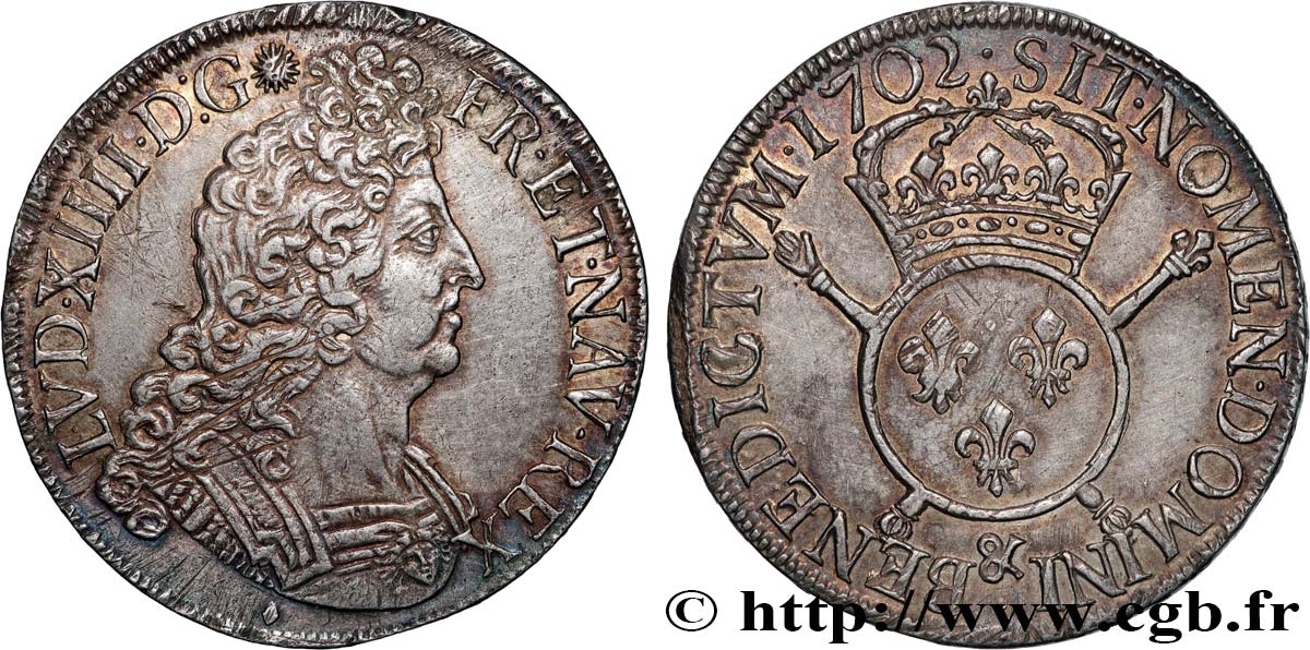 LOUIS XIV  THE SUN KING  Écu aux insignes 1702 Aix-en-Provence SPL