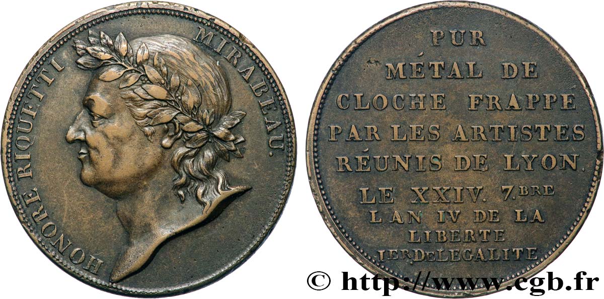CONFIANCE (MONNAIES DE...) Essai de Galle à l effigie de Mirabeau 1792 Lyon TTB+