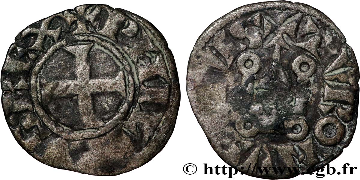 PHILIP III  THE BOLD  AND PHILIP IV  THE FAIR  Denier tournois à l O rond n.d. s.l. VF