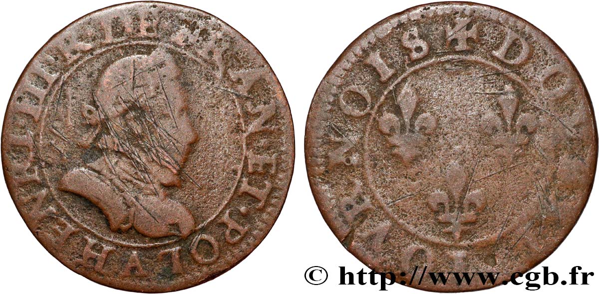 HENRI III Double tournois, 1er type de Paris n.d. Paris, Moulin des Étuves TB