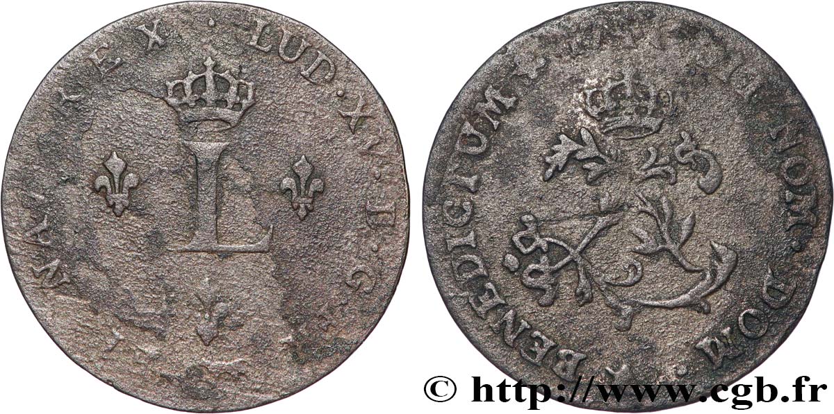 LOUIS XV DIT LE BIEN AIMÉ Double sol de billon n.d. Paris TB