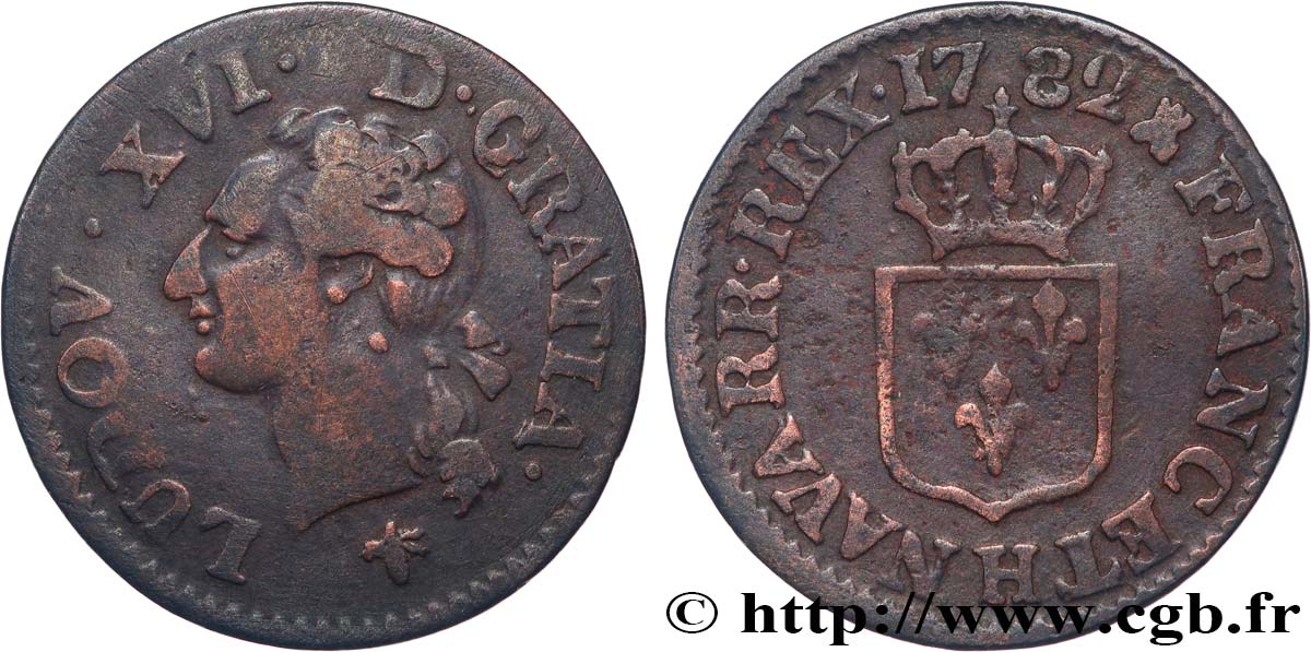 LOUIS XVI Liard dit &nbsp;à l&nbsp;écu&nbsp; 1782 La Rochelle TB+