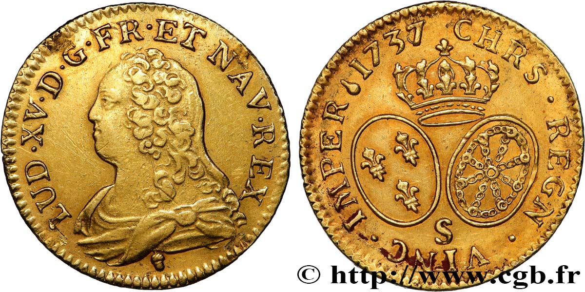 LOUIS XV DIT LE BIEN AIMÉ Louis d or aux écus ovales, buste habillé 1737 Reims TTB
