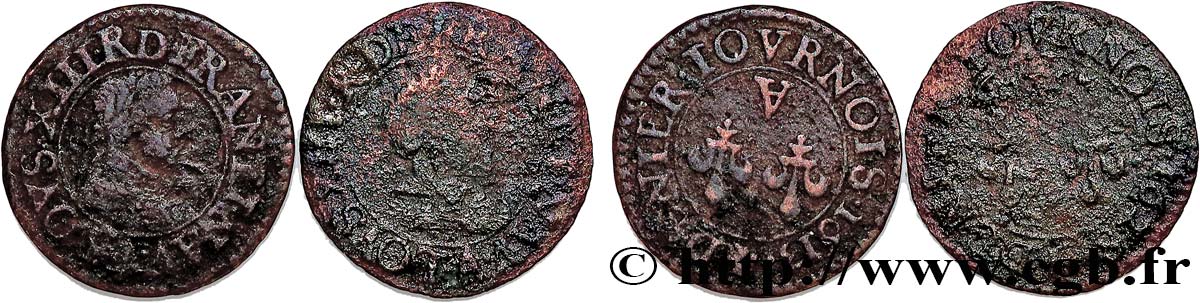 LOUIS XIII LE JUSTE Denier tournois, lot de 2 ex. n.d. Paris TB