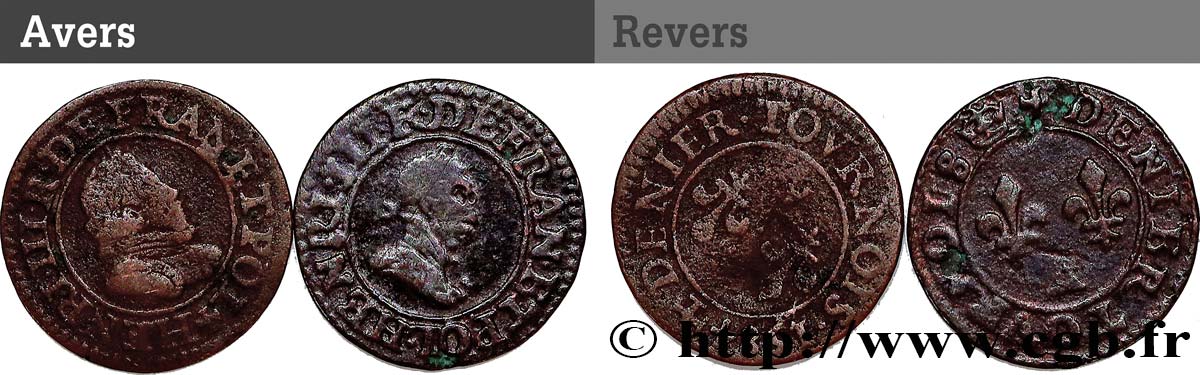HENRI III Denier tournois, lot de 2 ex. n.d. Paris TB+