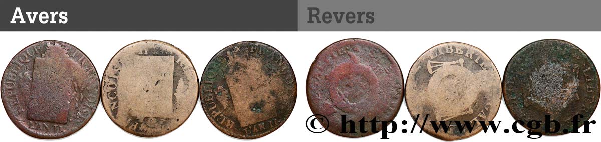 CONVENCION NACIONAL 1 sol dit  à la table de loi , lot de 3 ex. 1793 Ateliers divers RC