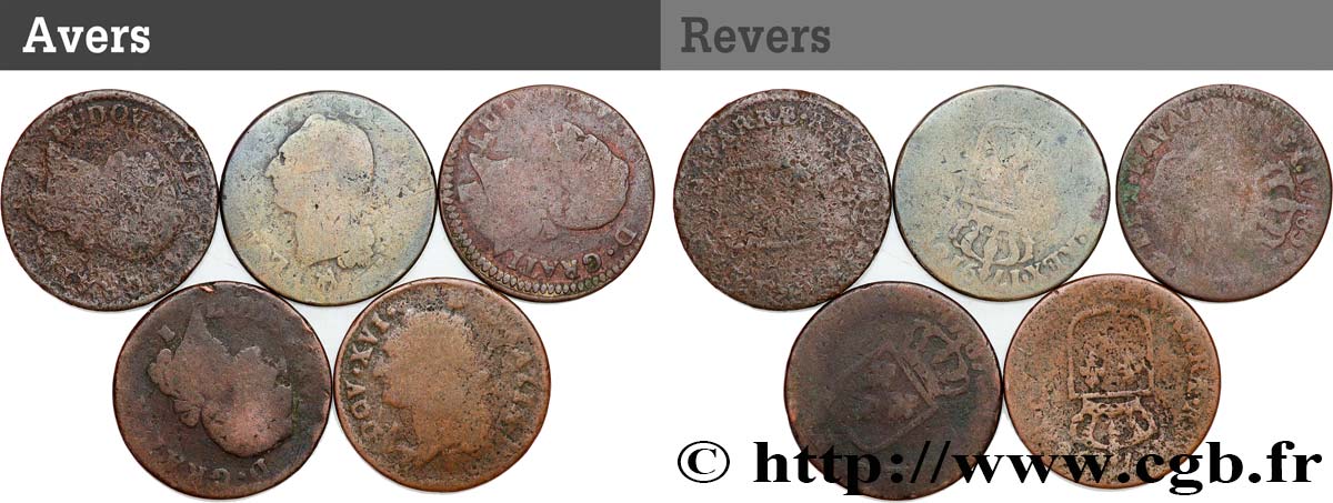 LOUIS XVI Sols dits  à l écu , lot de 5 ex. n.d. Ateliers divers B+