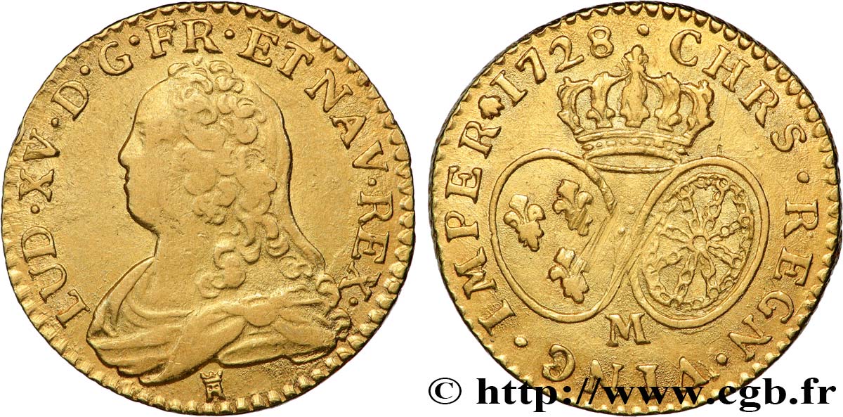 LOUIS XV DIT LE BIEN AIMÉ Louis d or aux écus ovales, buste habillé 1728 Toulouse TTB/TTB+