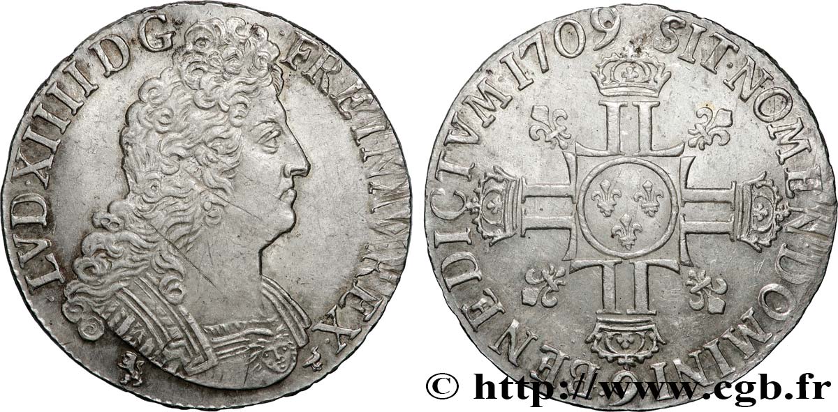 LOUIS XIV  THE SUN KING  Écu aux huit L, 2e type 1709 Rennes AU/MS
