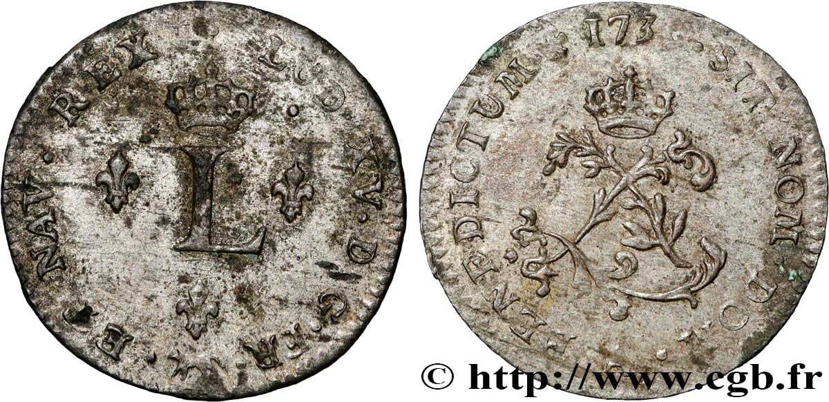 LOUIS XV DIT LE BIEN AIMÉ Double sol de billon 1739 Paris TB+