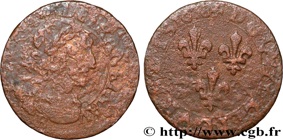 LOUIS XIII LE JUSTE Double tournois, type 2 1638 Rouen TB