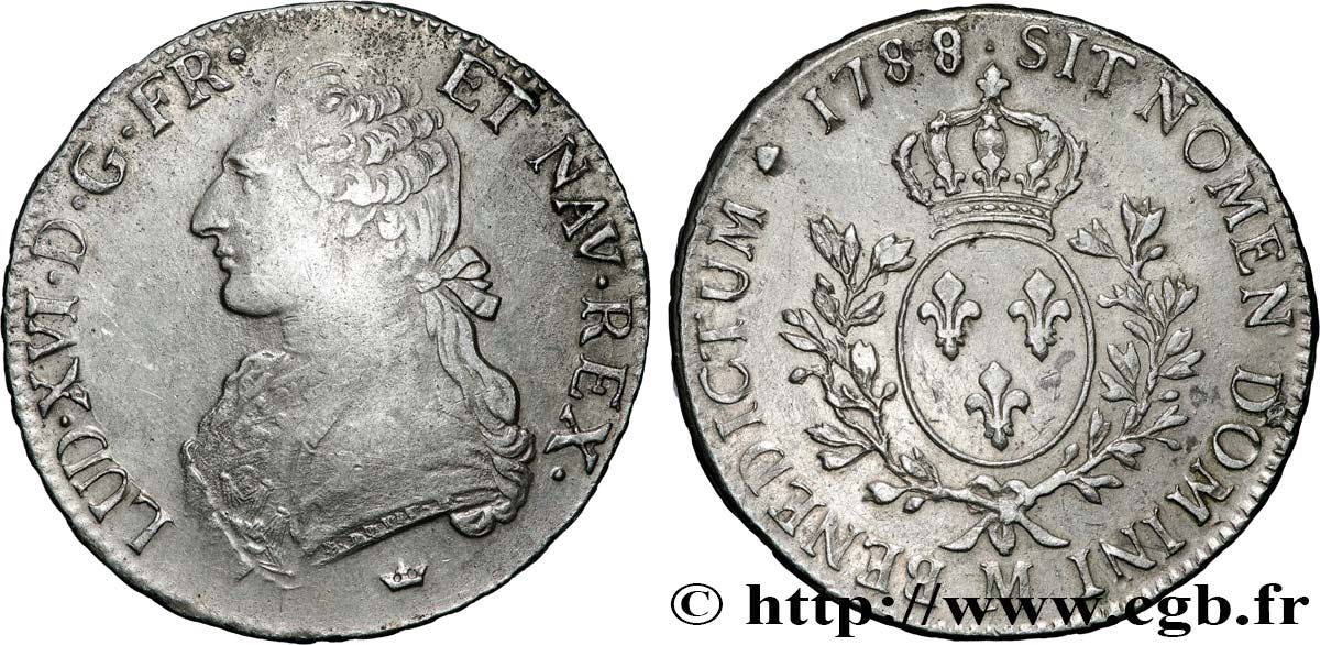 LOUIS XVI Écu aux branches d olivier 1788 Toulouse TB+/TTB