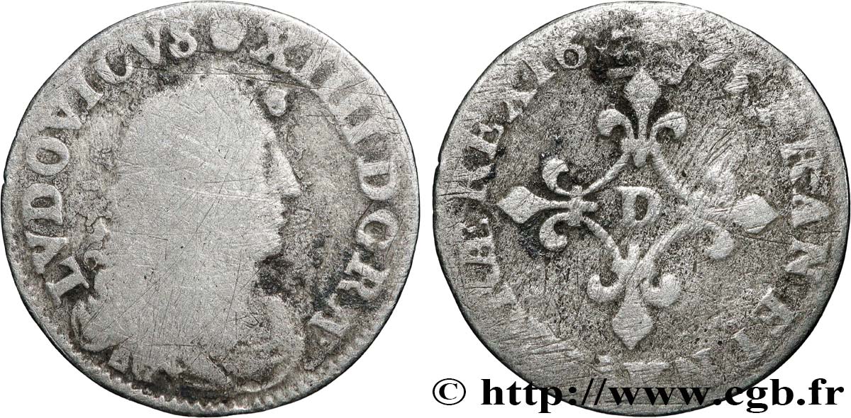 LOUIS XIV LE GRAND OU LE ROI SOLEIL Quatre sols à la croix formée de lis 1675 Vimy-en-Lyonnais (actuellement Neuville-sur-Saône) TB