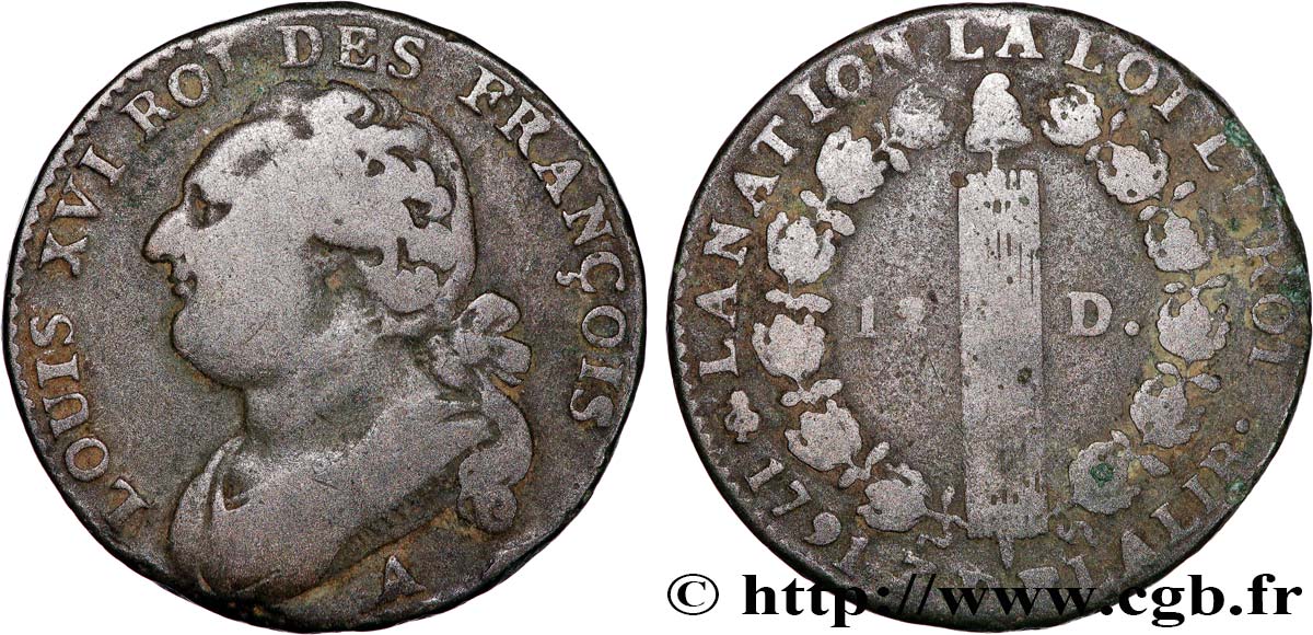 LOUIS XVI (MONARQUE CONSTITUTIONNEL)  12 deniers dit  au faisceau , type FRANÇOIS 1791 Paris TB