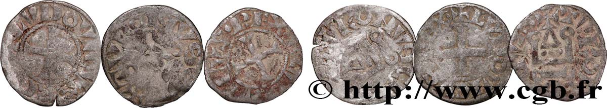 LOUIS VIII LE LION ET PREMIÈRE PARTIE DU RÈGNE DE LOUIS IX Denier tournois, lot de 3 ex. c.1223-1245  TB+