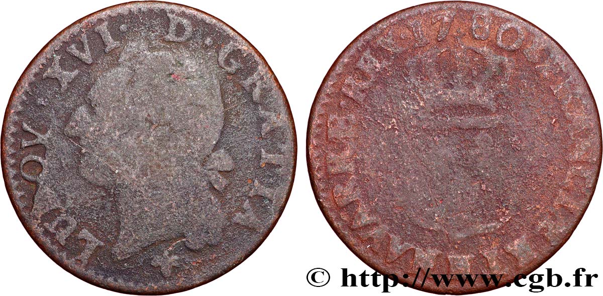 LOUIS XVI Demi-sol dit &nbsp;à l&nbsp;écu&nbsp; 1780 La Rochelle B+
