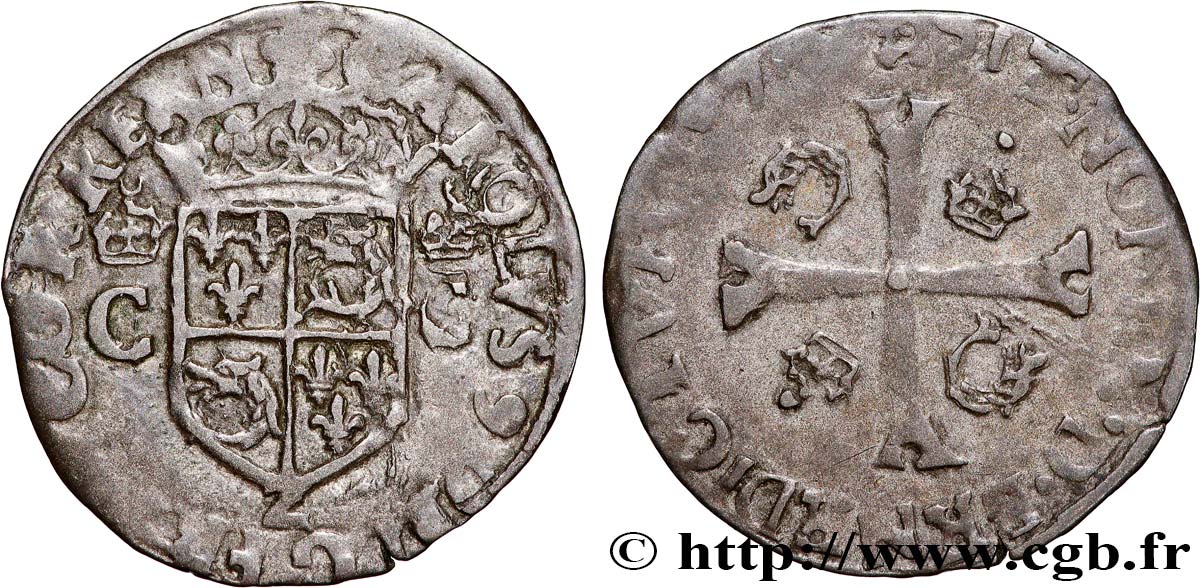 HENRI III. MONNAYAGE AU NOM DE CHARLES IX Douzain du Dauphiné aux deux C couronnés n.d. Grenoble TB+
