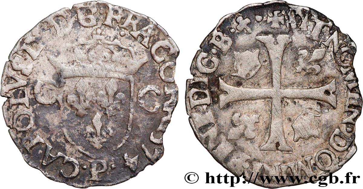 CHARLES IX Douzain aux deux C, 1er type 1574 Dijon B+