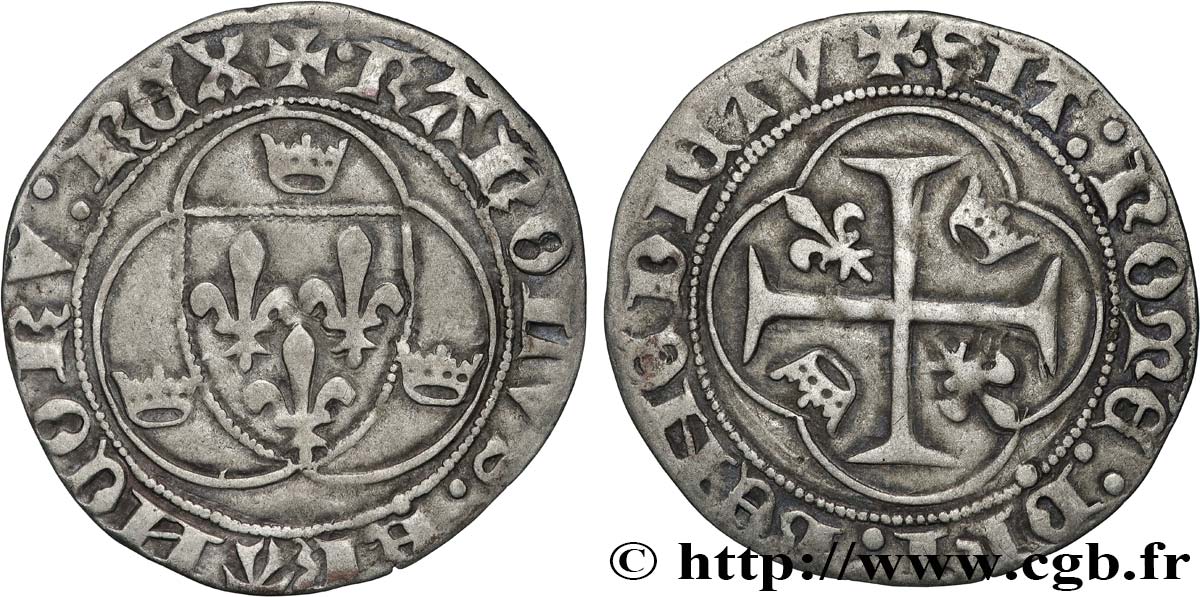 CHARLES VII LE VICTORIEUX Blanc à la couronne n.d. Poitiers TTB