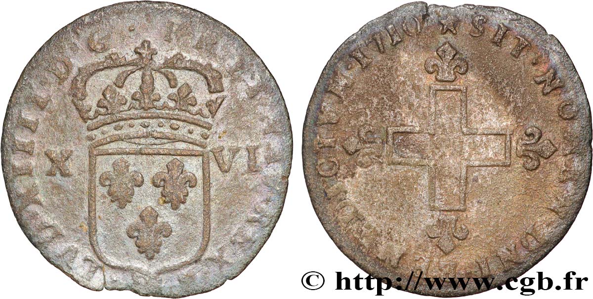 LOUIS XIV &nbsp;THE SUN KING&nbsp; XVI deniers 1710 Strasbourg fSS