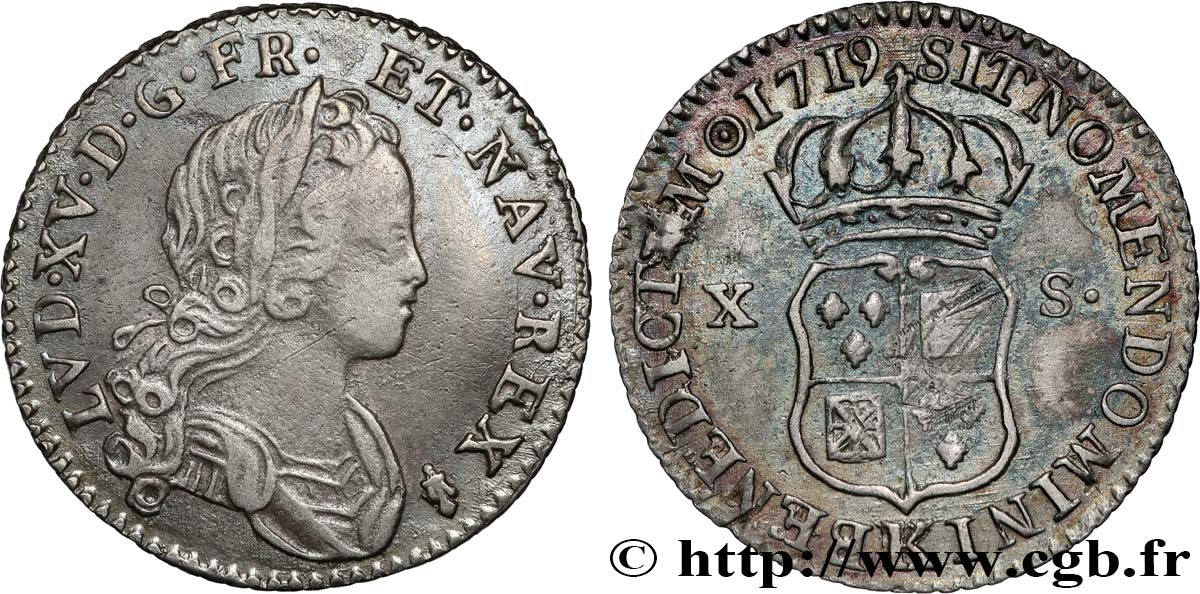 LOUIS XV DIT LE BIEN AIMÉ X sols de Navarre 1719 Bordeaux TTB+/TTB