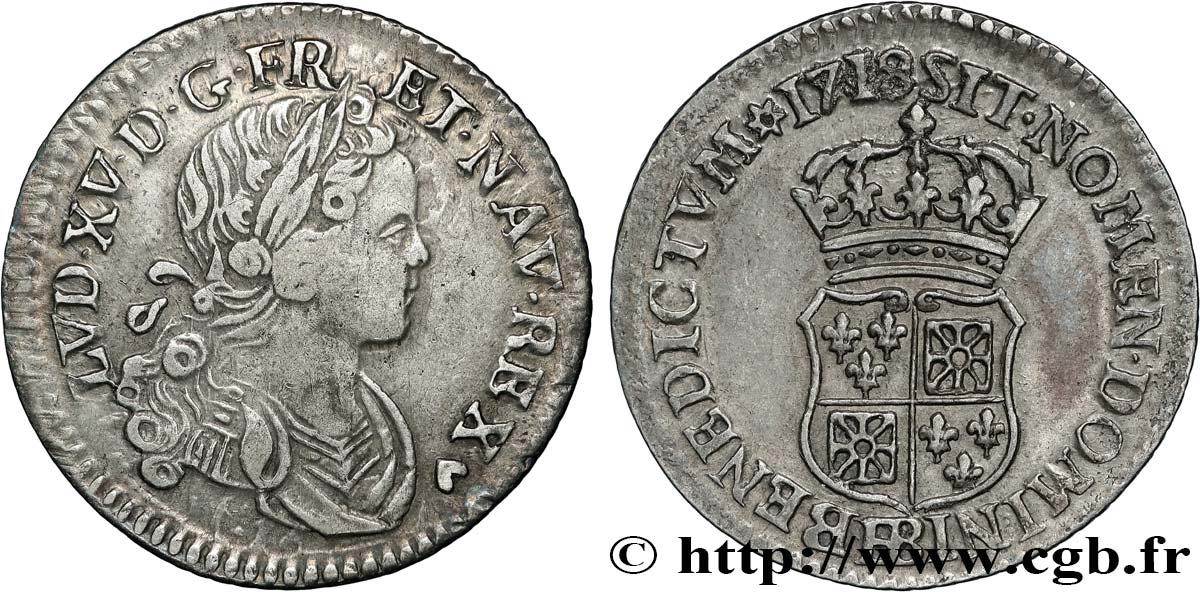 LOUIS XV DIT LE BIEN AIMÉ Dixième d&nbsp;écu dit &nbsp;de France-Navarre&nbsp; 1718 Strasbourg TTB/TTB+