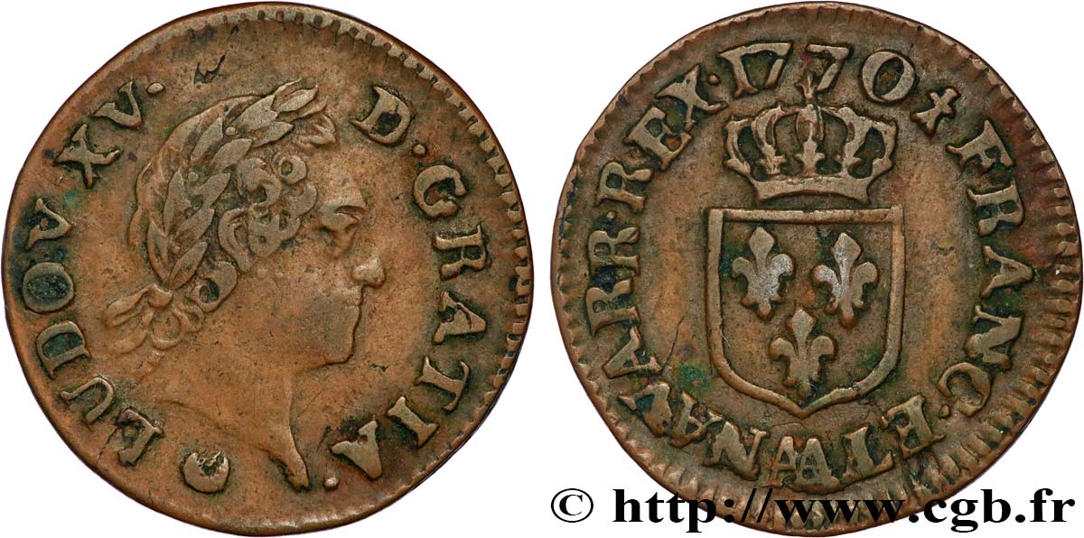 LOUIS XV DIT LE BIEN AIMÉ Liard dit  à la vieille tête  1770 Metz TTB