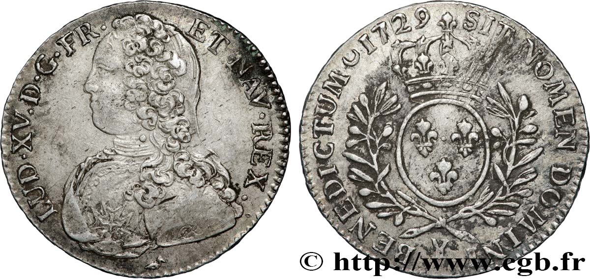 LOUIS XV &nbsp;THE WELL-BELOVED&nbsp; Demi-écu aux branches d&nbsp;olivier, buste habillé 1729 Bourges XF/AU