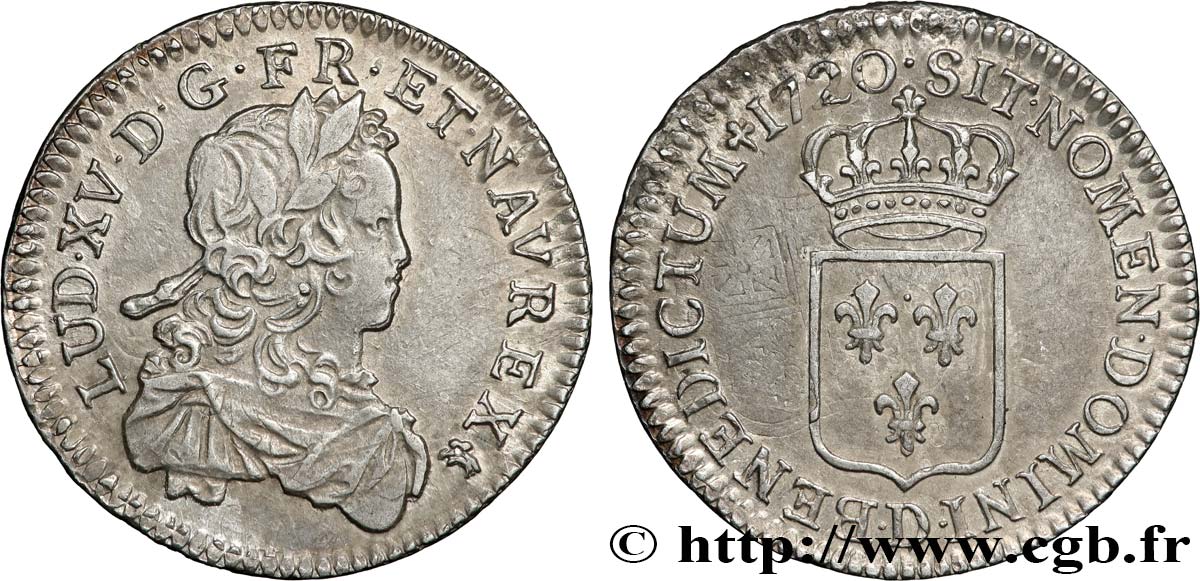 LOUIS XV THE BELOVED Sixième d écu de France 1720 Lyon AU
