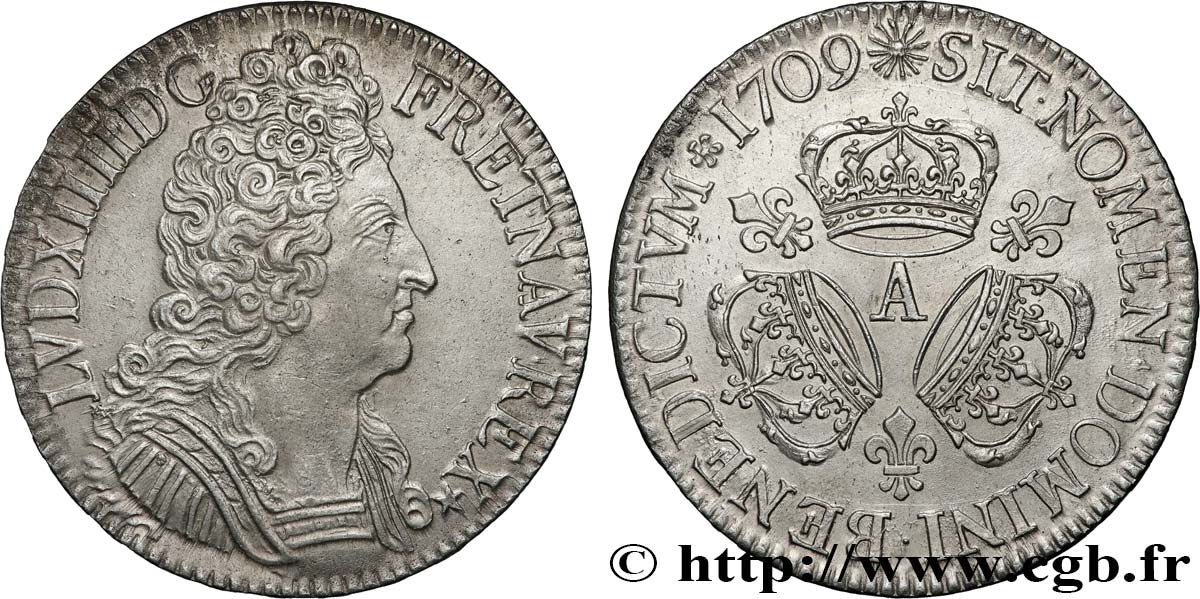 LOUIS XIV  THE SUN KING  Écu aux trois couronnes 1709 Paris EBC