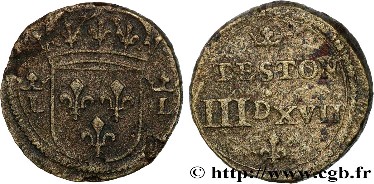 LOUIS XIII LE JUSTE Poids monétaire pour le demi-teston n.d.  TTB