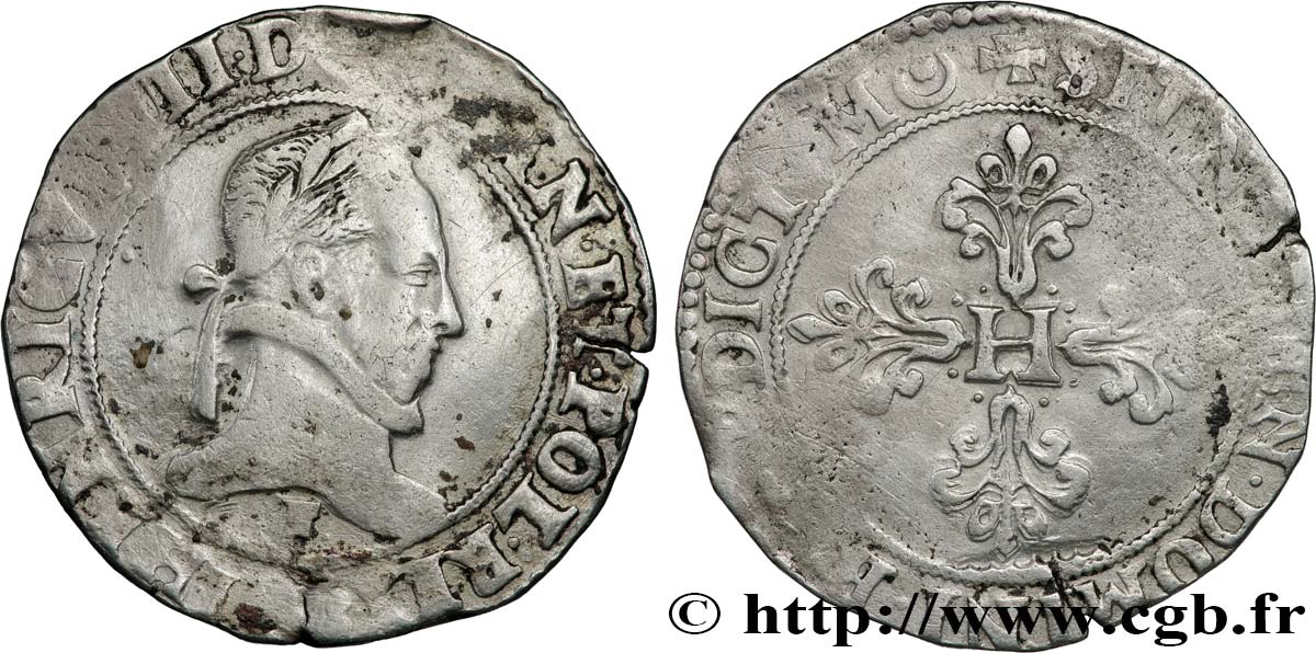 HENRY III Franc au col plat n.d. Angers XF/VF