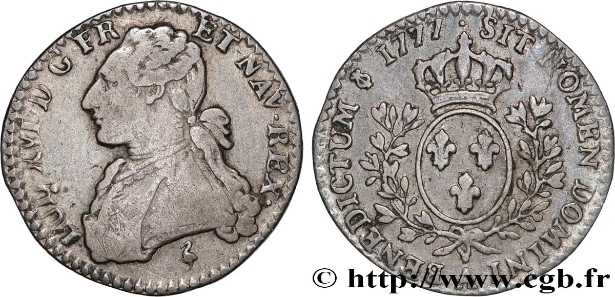 LOUIS XVI Dixième d écu aux branches d olivier 1777 Paris VF