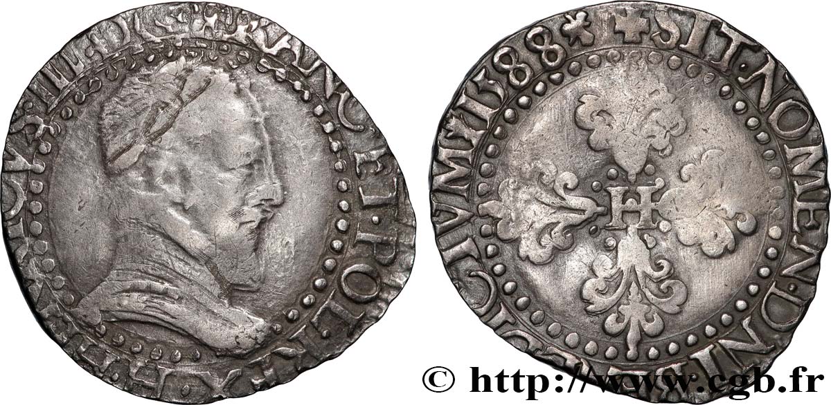 HENRI III Demi-franc au col plat 1588 La Rochelle TB+