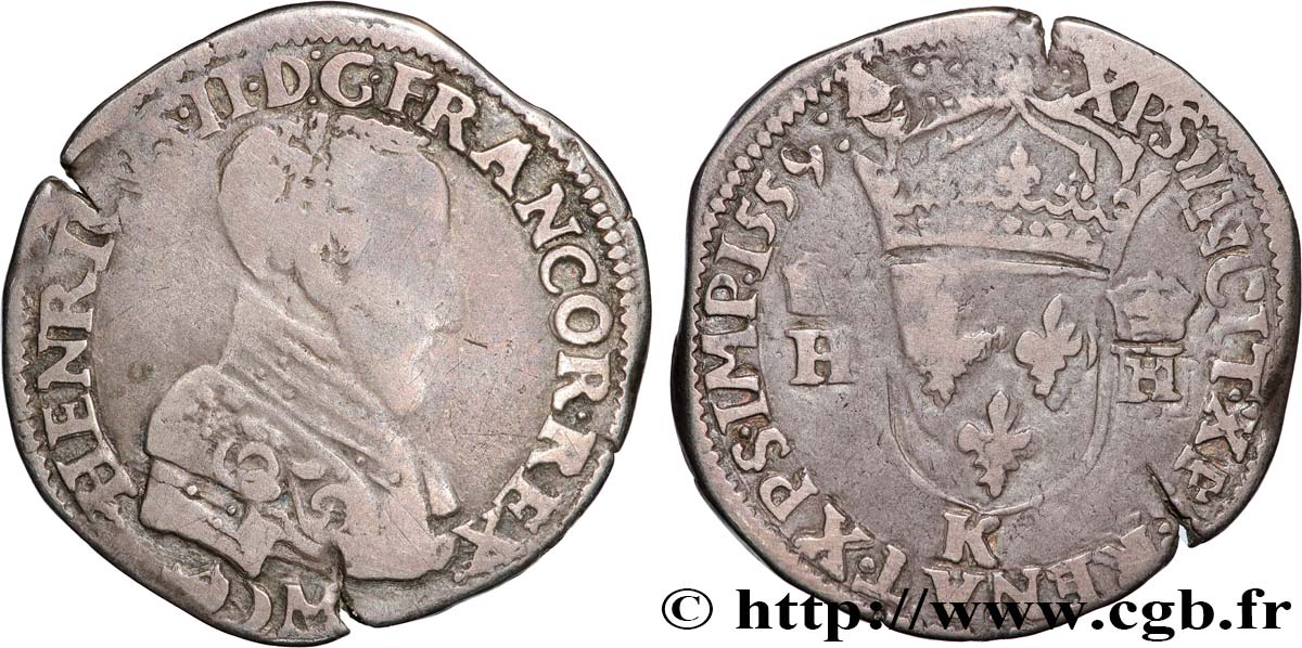FRANCIS II. COINAGE AT THE NAME OF HENRY II Teston à la tête nue, 3e type 1559 Bordeaux VF