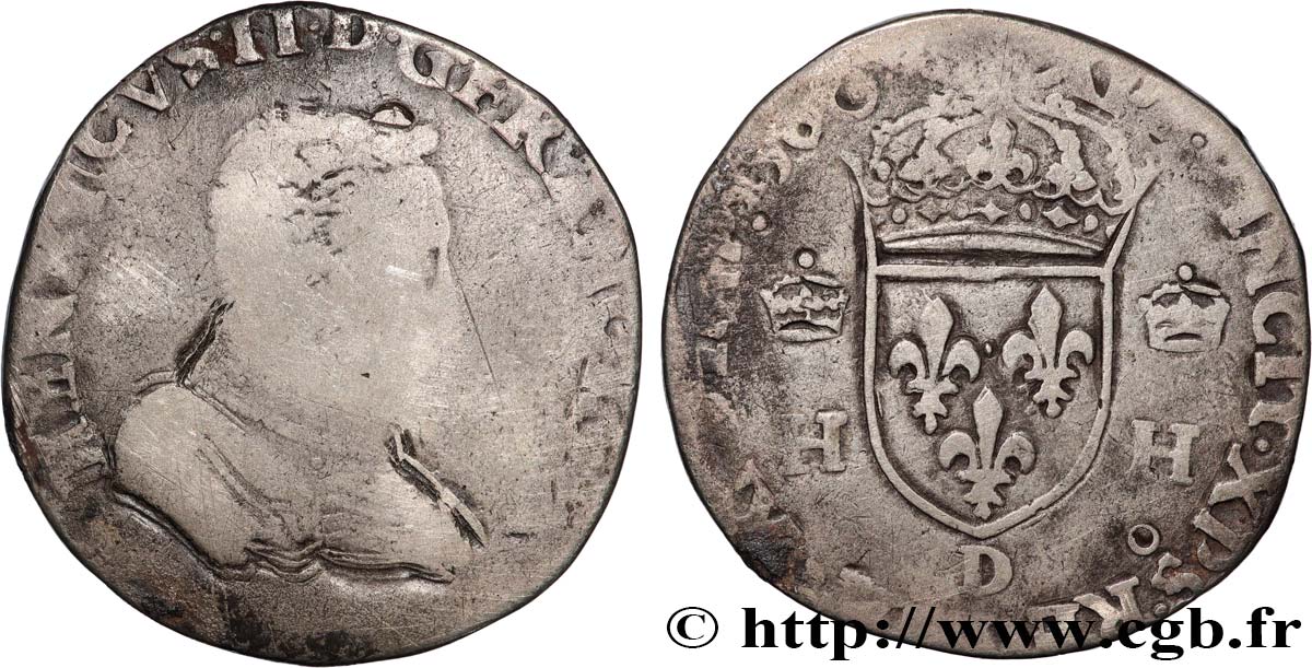 FRANCIS II. COINAGE IN THE NAME OF HENRY II Teston à la tête nue, 1er type 1560 Lyon VF/VF