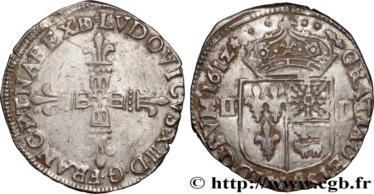 LOUIS XIII  Quart d écu de Béarn 1612 Morlaàs XF